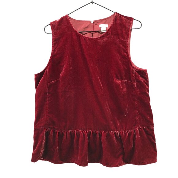 J. Crew Velvet Peplum Top Womens 10 Wine Red Sleeveless Blouse - Picture 1 of 7